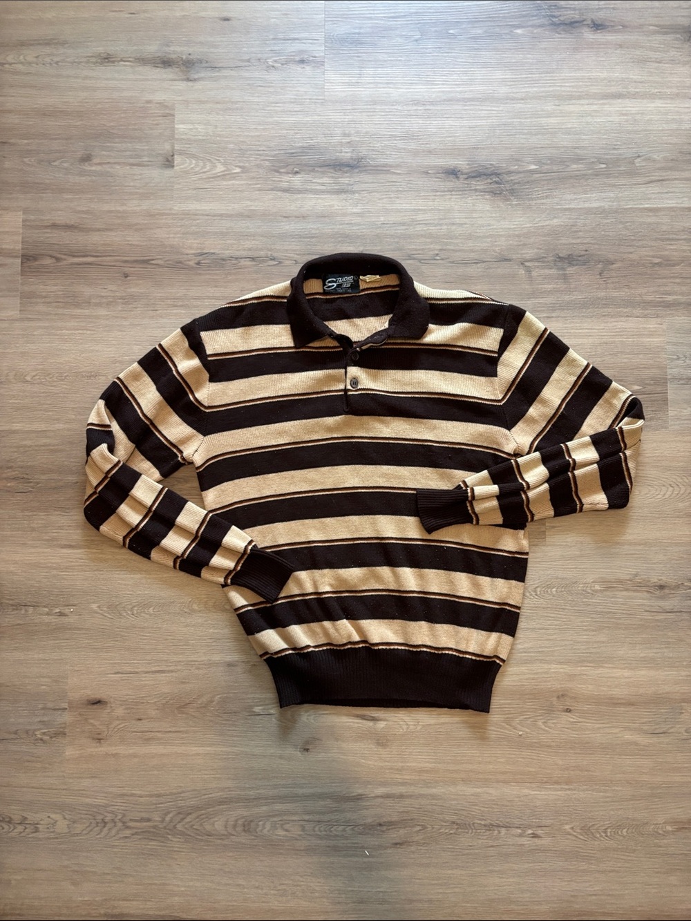 Studio Striped Polo Sweater in Brown and Tan